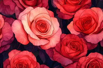 Poster - Beautiful red and pink roses creating a captivating floral background, perfect for romantic or celebratory designs