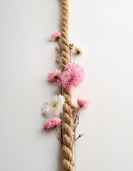 Poster - Floral arrangement with pink and white flowers on a tan rope