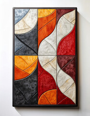 Poster - Abstract geometric wall art with curved shapes in warm and cool tones
