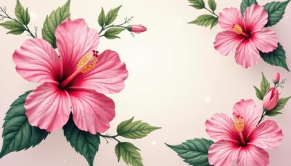 Wall Mural - delicate hibiscus motif, repeating floral design, soft hues , flower, background