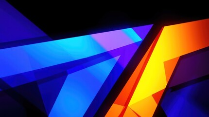 Poster - Vivid, intersecting blue and orange geometric shapes on black background