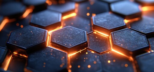 Poster - Abstract Hexagon Network: Glowing futuristic honeycomb structure