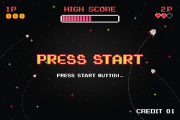 Wall Mural - press start insert a coin to continue .pixel art .8 bit game. retro game. for game assets .retro fut
