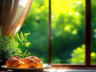 Wall Mural - fresh pastries on a windowsill, bathed in morning sunlight.