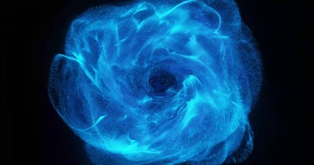 Poster - abstract smoke ring and pulsating effect with particles. flowing forces on blue smoke, plasma or flu