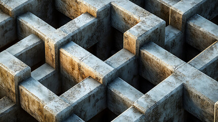 Poster - Abstract concrete interlocking structure texture 3d rendering modern geometric pattern construction design architectural detail minimalist