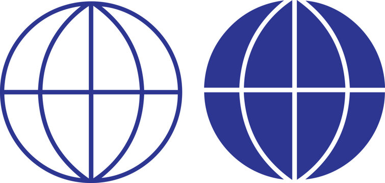 Globe icons, simple geometric design, blue outlines, parallel lines, spherical shapes, minimalist graphics world map concept, navigation elements, global communication,