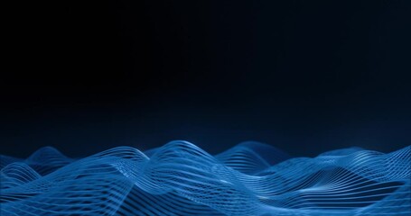 Poster - Digital blue waves flow across a dark background, representing data flow and network connection in a futuristic technology abstract. Seamless loop. 3D render