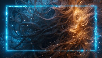 Wall Mural - abstract digital design with glowing frame.