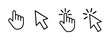 © Tiger pixel creation - Hand and cursor click icons in black outline style on a light background, representing interaction, click, and selection concepts. Minimalistic UI symbols for web and app design. Cursor, click, icons.