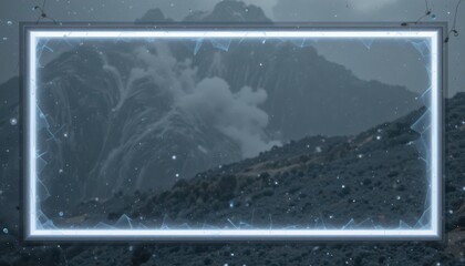 Wall Mural - winter mountain landscape framed by glowing light.