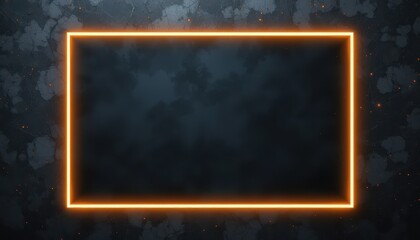 Wall Mural - empty, glowing orange frame on a dark textured surface.