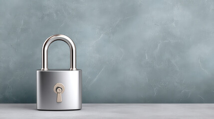 Poster - Cybersecurity concept with metallic padlock symbolizing data protection and secure access on gray background for security awareness