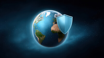 Poster - Cybersecurity concept with Earth protected by digital shield symbolizing global data security and safe internet environment