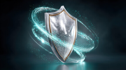 Poster - Cybersecurity shield glowing digital protection secure data futuristic defense concept with swirling light effect