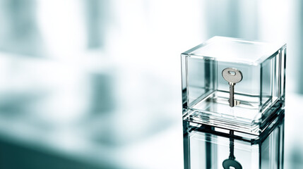 Poster - Secure key in glass box symbolizes cybersecurity protection privacy and data security in modern digital environment
