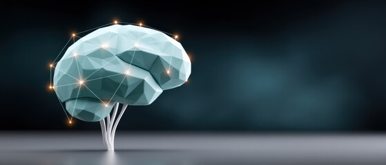 Poster - Cybersecurity concept with digital brain artificial intelligence and glowing network nodes on dark background symbolizes innovation