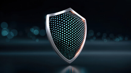 Poster - Cybersecurity shield with glowing blue dots symbolizes digital protection and security in modern technology environment