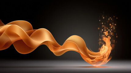Poster - Cybersecurity concept with abstract orange wave and digital flame symbolizing data protection and secure technology innovation