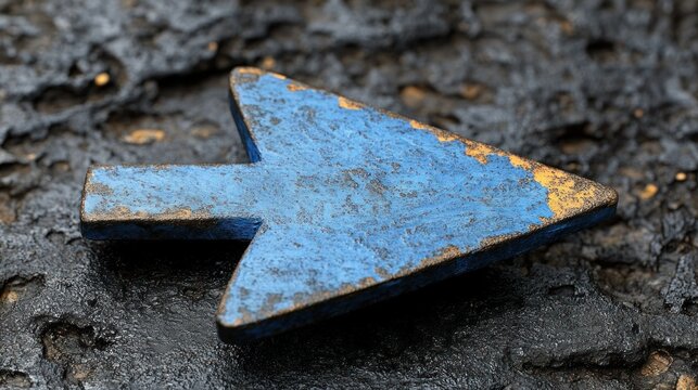 Blue arrow on dark surface