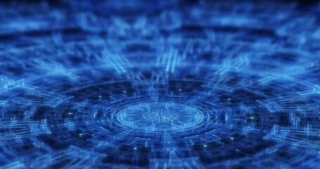 Poster - abstract digital blue circles with lines form a cyber circuit for data flow in a technological netwo