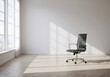 © Anjar - Sleek black office chair in a sunlit, minimalist room with light hardwood floors and large windows casting soft shadows. Perfect for modern workspace inspiration