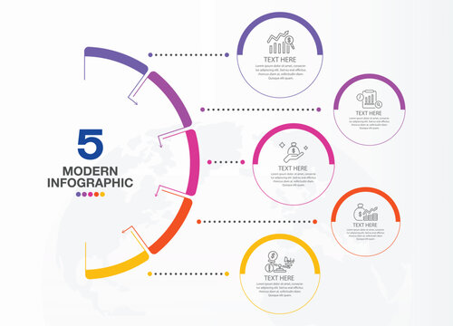 Infographic template with 5 steps, process or options, process chart.
