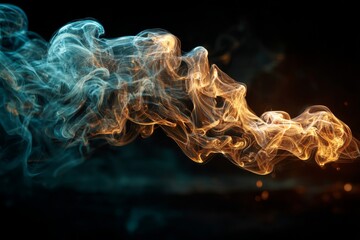Poster - Elegant flow of translucent light blue merging into warm gold swirls across a dark backdrop creating a mystical sensation