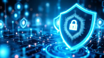 Poster - Cybersecurity and Data Protection Digital Security Shield, Padlock Icon, Network Safety, Encryption, and Futuristic Technology Concepts