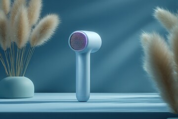 Poster - Modern handheld device with soft lighting and decorative elements in a stylish interior setting