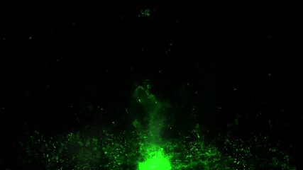 Wall Mural - bottom green fire flares and green ember particles effects loop transparent background alpha channel