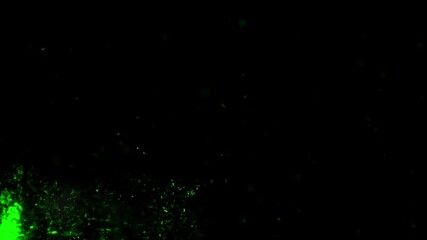 Wall Mural - corner green fire flares and ember particles effects loop transparent background alpha channel