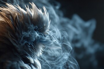 Poster - Feather Texture Close-Up with Smoky Background - Elegant, Soft Plumage with Subtle Blue Tones and Delicate Appearance
