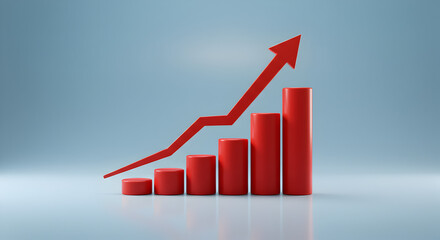 Poster - Red Growth Chart Shows Upward Arrow on Gradient Background Business Concept Finance Success and Investment 3D Rendering Illustration
