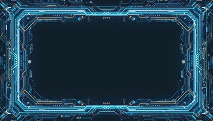 Wall Mural - abstract blue and gold tech frame design