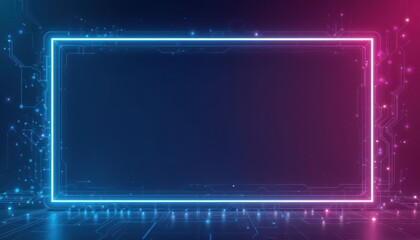 Wall Mural - neon frame glowing abstract digital technology background