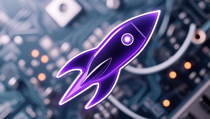 Digital Rocket Launch On Technology Background Illustration For Business Growth