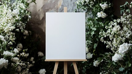 Poster - Elegant White Blank Canvas Mockup Wedding Floral Background Studio Shot Perfect for Announcements Invitations or Greeting Cards Design Template High Resolution Image     