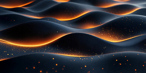 Poster - Abstract dark waves with golden light and sparkling particles elegant fluid design gradient background modern backdrop futuristic concept visual for creative projects