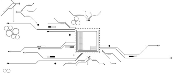 Fototapete - Vector Technology black circuit diagram concept. Abstract technology on white background. High-tech circuit board.