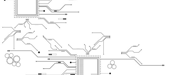 Fototapete - Vector Technology black circuit diagram concept. Abstract technology on white background. High-tech circuit board.