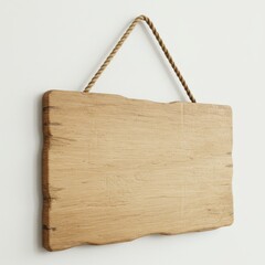 Poster - A rustic wooden sign hangs against a white wall suspended by a braided rope in a close up view