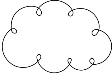 Poster - stylized cloud outline with looping details, set against a solid black background for a modern, mini