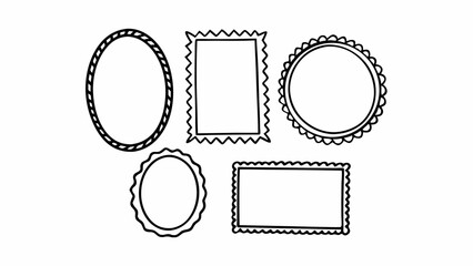 Poster - Illustration of five decorative frames with different shapes and border designs in black and white created with generated ai