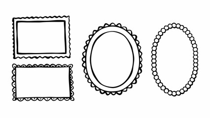 Poster - Illustration of two rectangular frames and two oval frames with decorative borders in black and white created with generated ai
