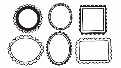 Poster - Collection of six decorative frames with scalloped edges in various shapes and orientations created with generated ai