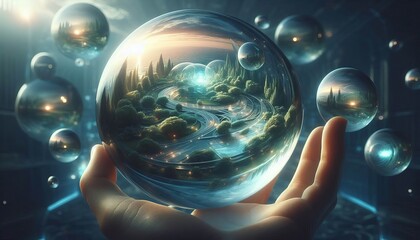 Wall Mural - Crystal Ball Refractions Distorted images seen through curved gl