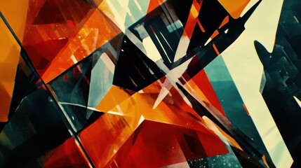Aufkleber - Abstract composition showcasing geometric shapes with varied coloration in art