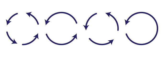 Fototapete - Circle arrow icon set. Symbol of reload, refresh, loading, recycle and repeat. Interconnecting round arrow vector icons set. Work in progress sign. One, two, three, four arrow in the loop
