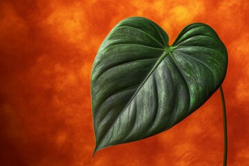 Poster - Heart-shaped plant leaf against an orange background.